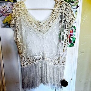 Vintage IRIS of Los Angeles Crème and Lace Top Size M